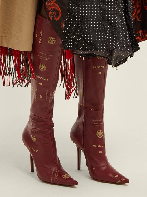Passport-print leather knee-high boots展示图