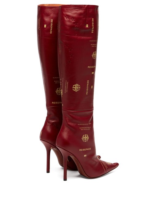 Passport-print leather knee-high boots展示图