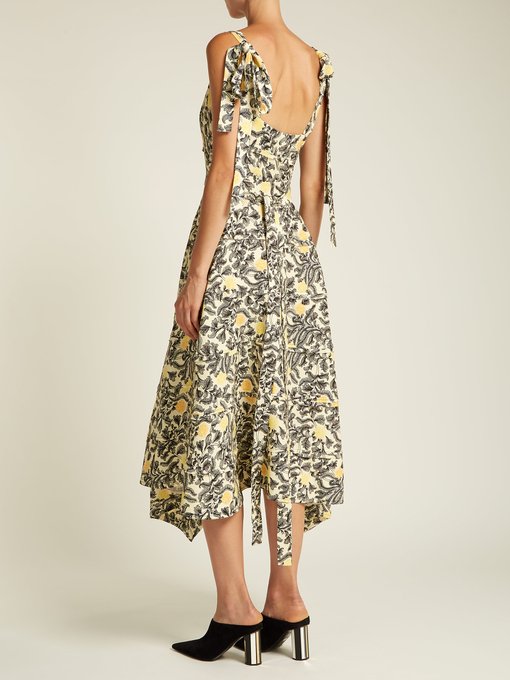 Tie-shoulder floral-print crepe dress | Proenza Schouler ...