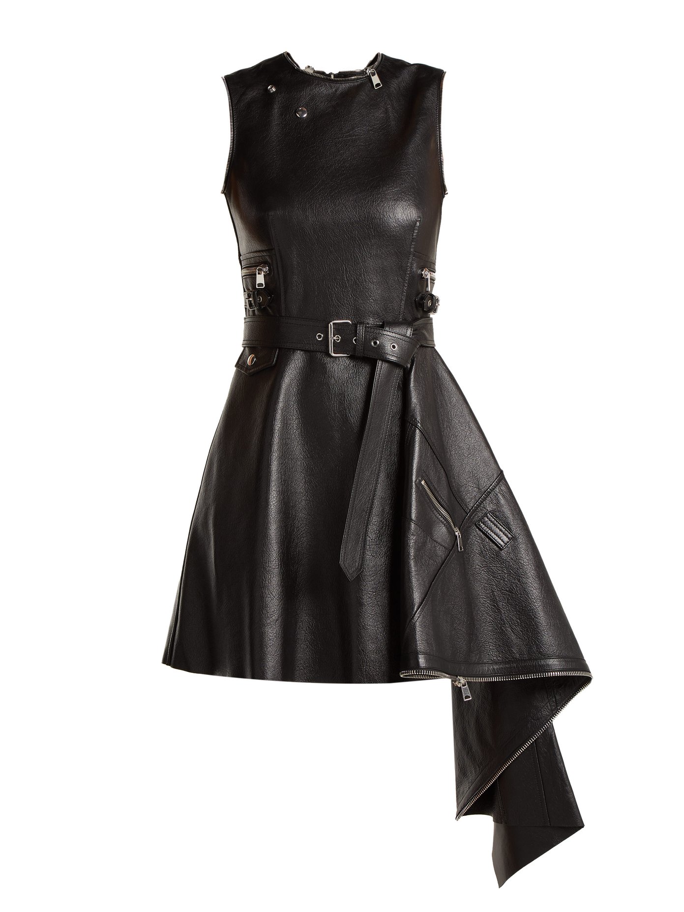 Asymmetric lambskin leather dress 