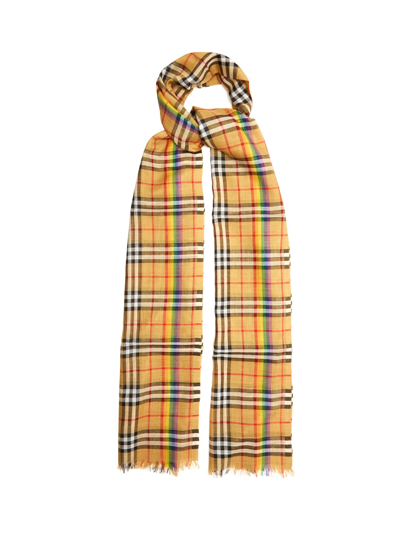 Rainbow striped Vintage check scarf 