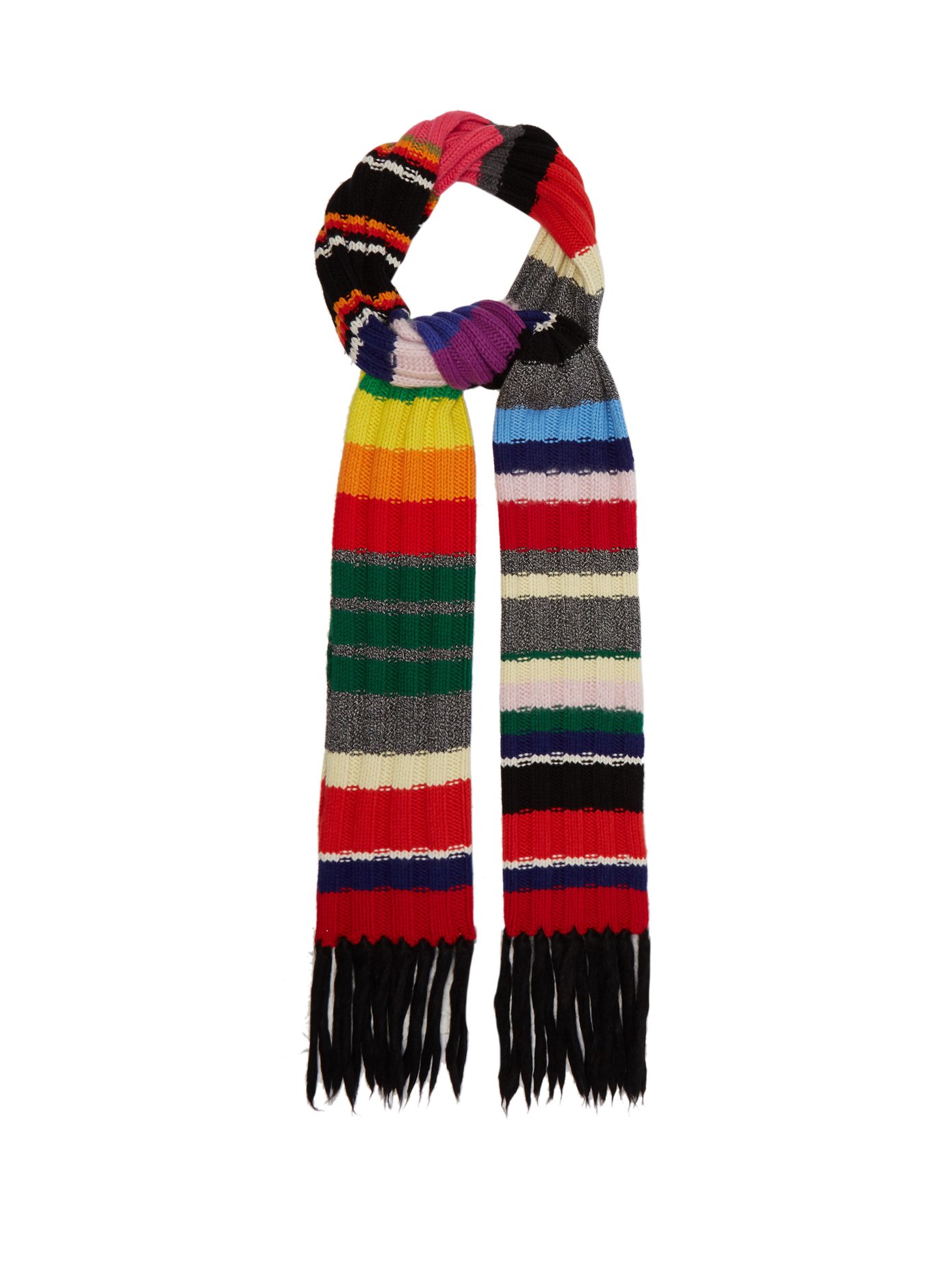 Rainbow-striped cashmere-blend scarf 