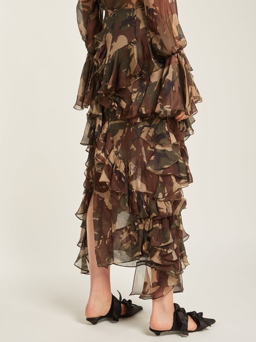 Melena camouflage-print ruffle skirt展示图