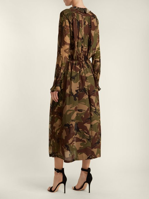 Lucinda camouflage-print hammered silk dress展示图