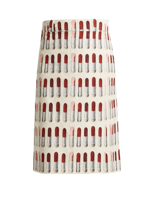 Lipstick-print wrap midi skirt | Prada 
