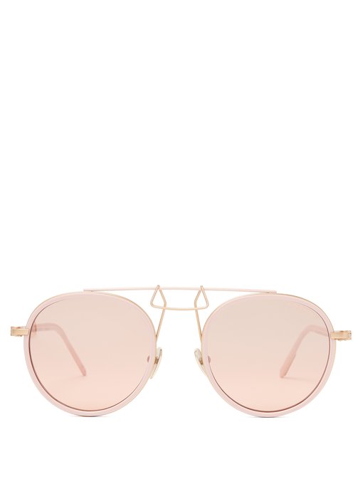 Shop Calvin Klein 205w39nyc Aviator-frame Metal Sunglasses In Pink