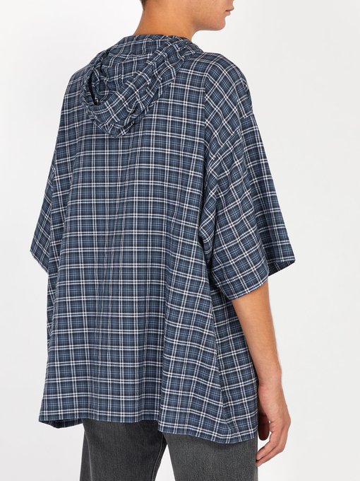 Hooded short-sleeved plaid cotton shirt展示图
