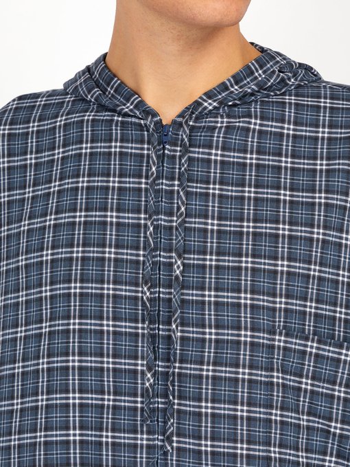 Hooded short-sleeved plaid cotton shirt展示图