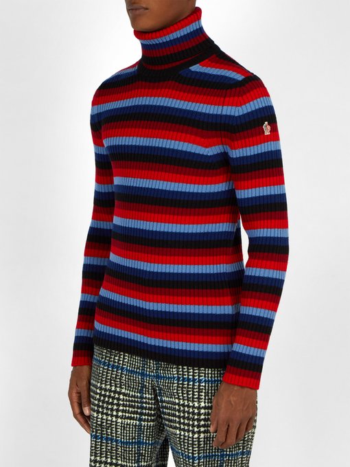Intarsia-striped roll-neck wool-blend sweater | 3 MONCLER GRENOBLE ...