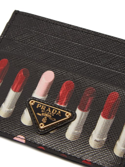 Lipstick-print leather cardholder 