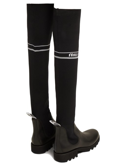 Jersey-knit knee-high sock boots | Miu 