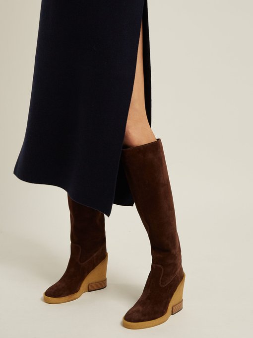 Knee-high suede wedge boots | Tod's 