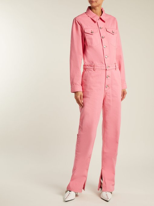 ganni pink denim jumpsuit