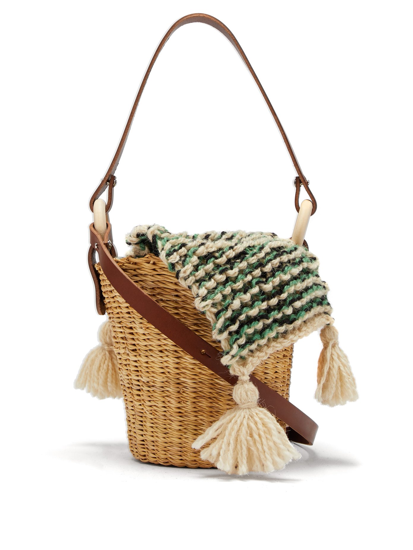 woven straw bucket bag