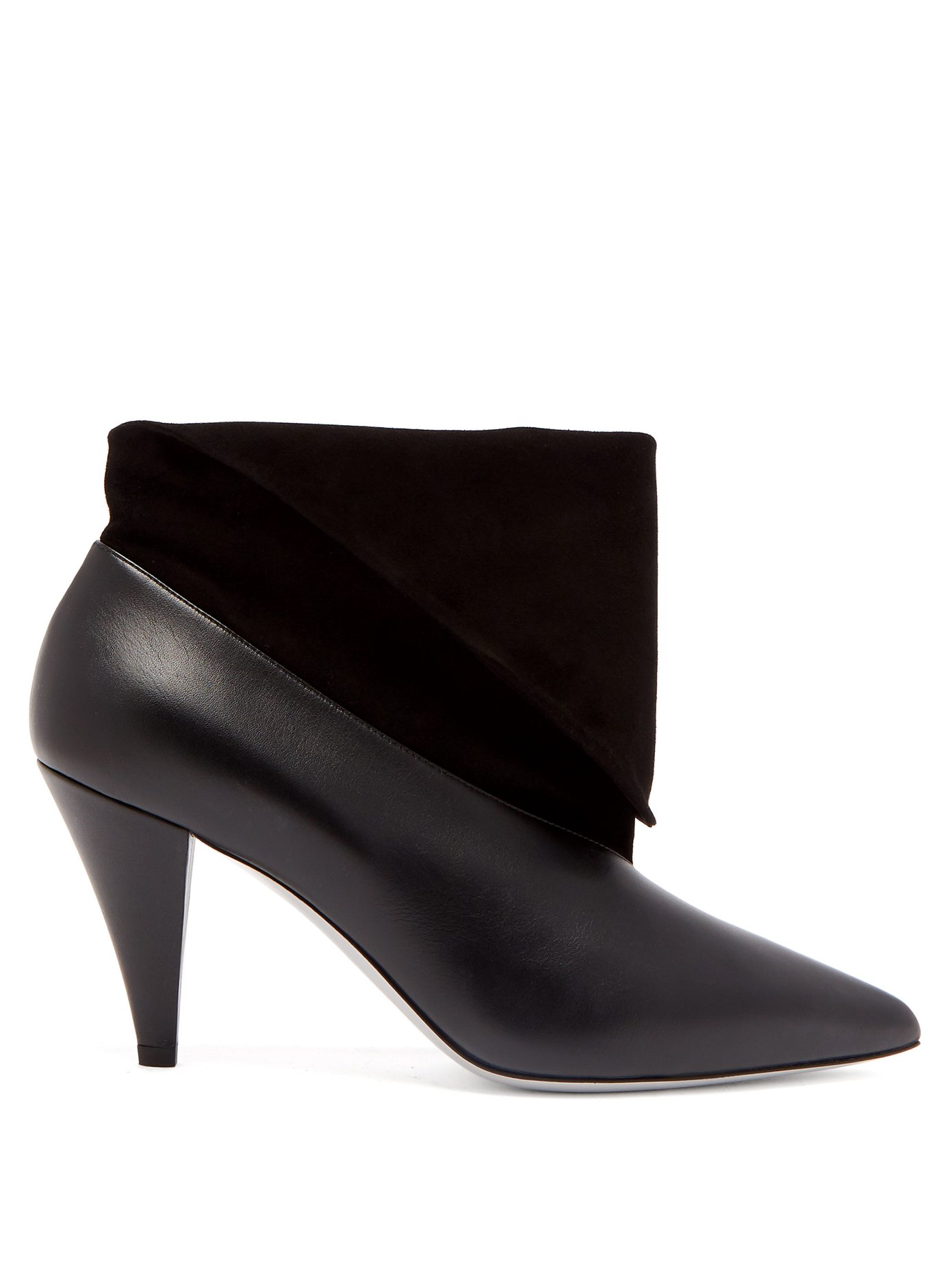 Folded-cuff suede and leather ankle 