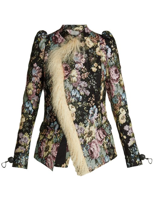 Preen By Thornton Bregazzi Yulia shearling-trimmed floral jacquard jacket