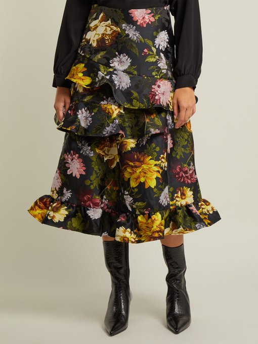Esta ruffled floral-jacquard skirt展示图