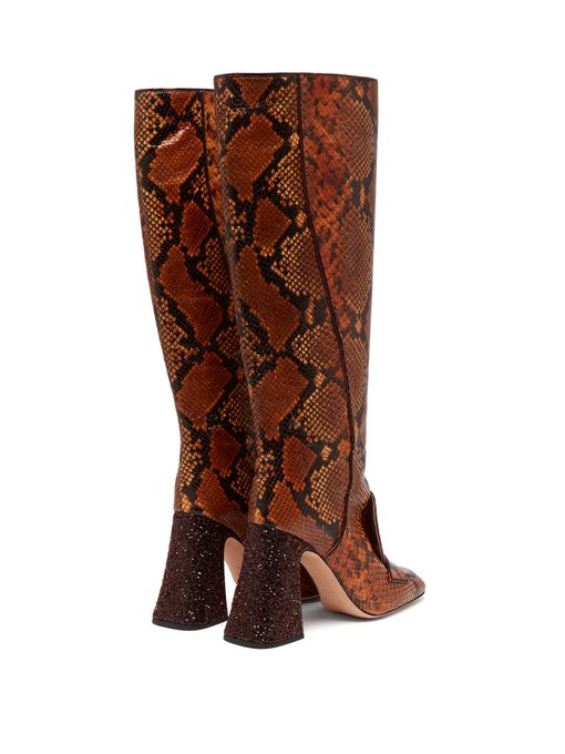 Pascal glitter-heel faux-python knee-high boots | Rochas ...