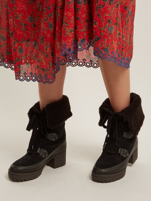 Suede Shearling Lined Block Heel Boots See By Chloe Matchesfashion Jp