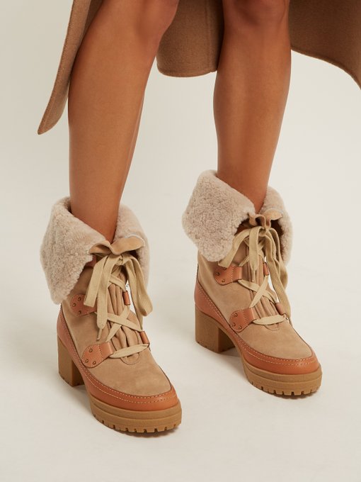 Eileen lace-up shearling and suede 