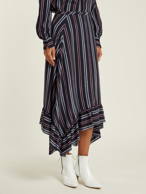 Bias-cut striped silk midi skirt展示图