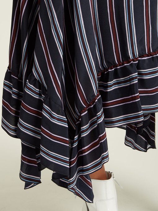 Bias-cut striped silk midi skirt展示图