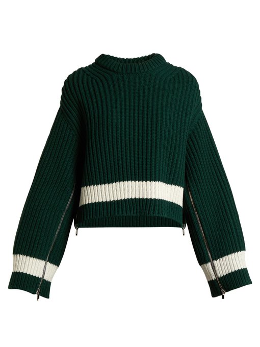 Zip-sleeved step-hem wool-blend sweater | Alexander McQueen ...