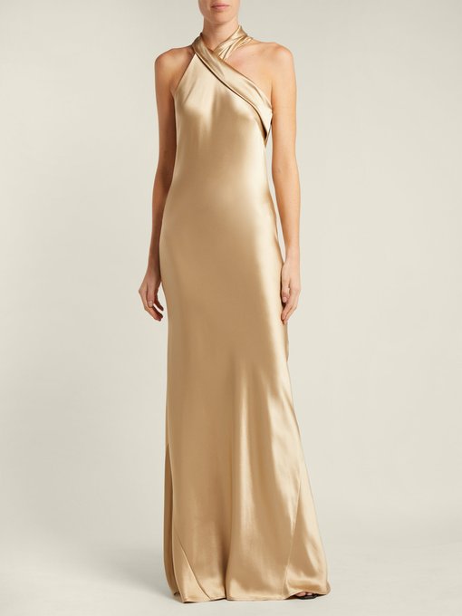 Pandora Silk Satin Halterneck Gown Galvan Matchesfashion Us 5240