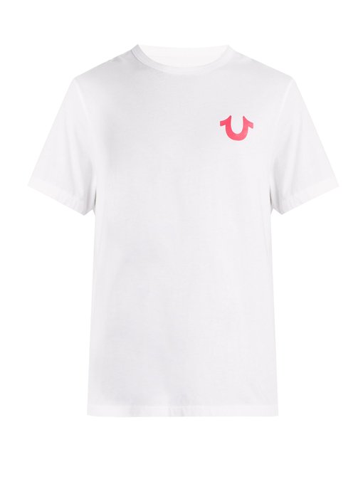 white and red true religion t shirt