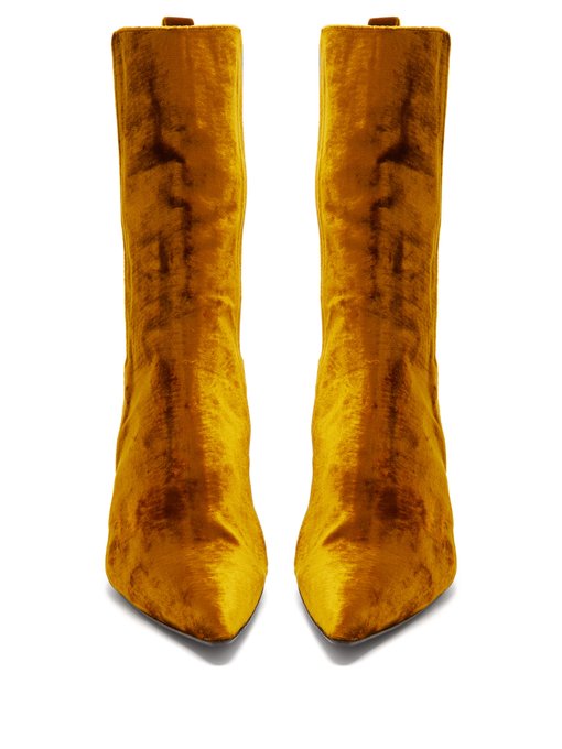 Point-toe crushed velvet boots 