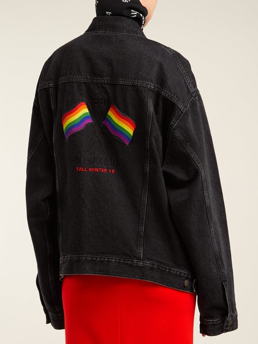 Rainbow flag-embroidered denim jacket 