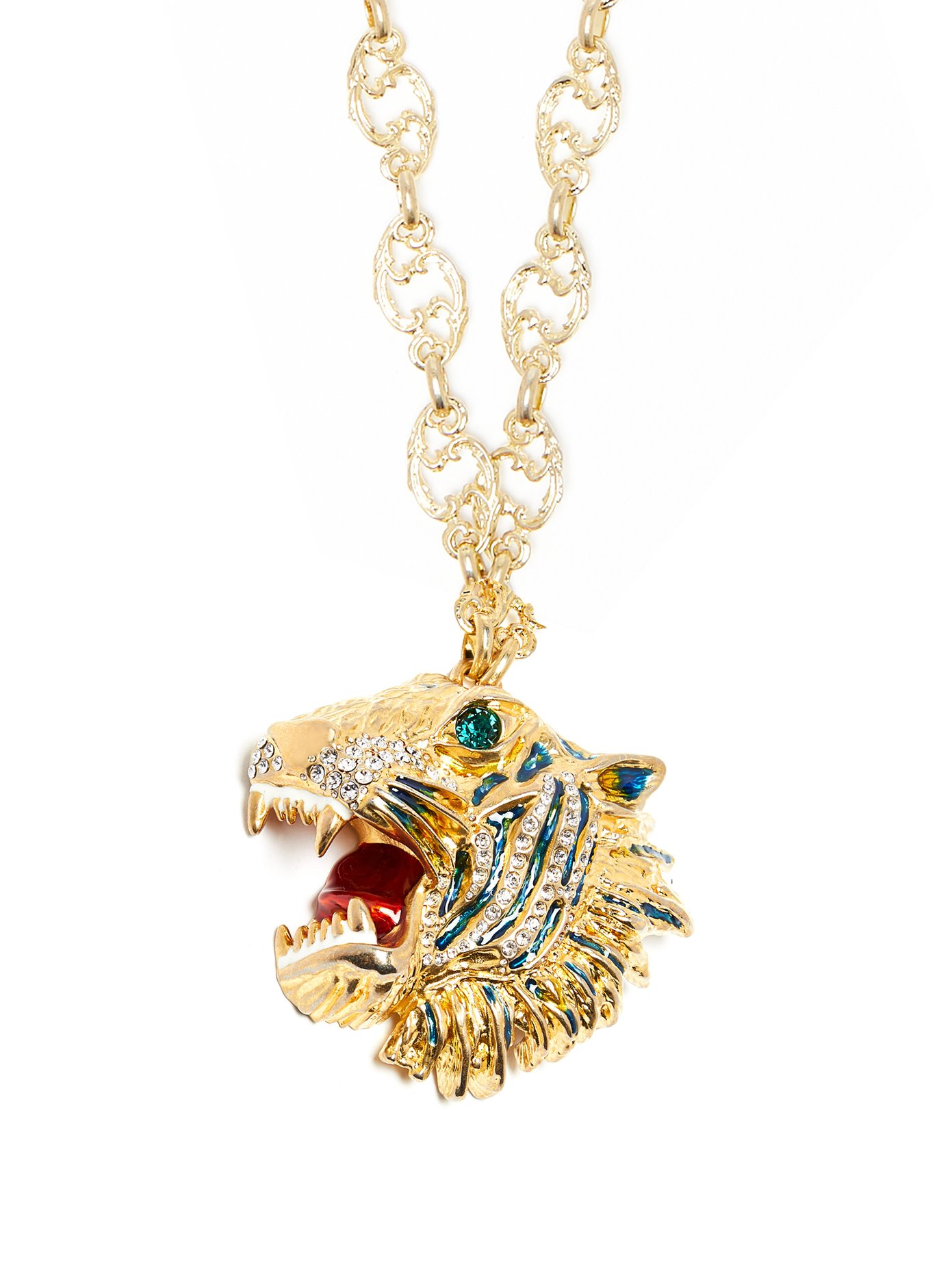 Crystal-embellished tiger head necklace 