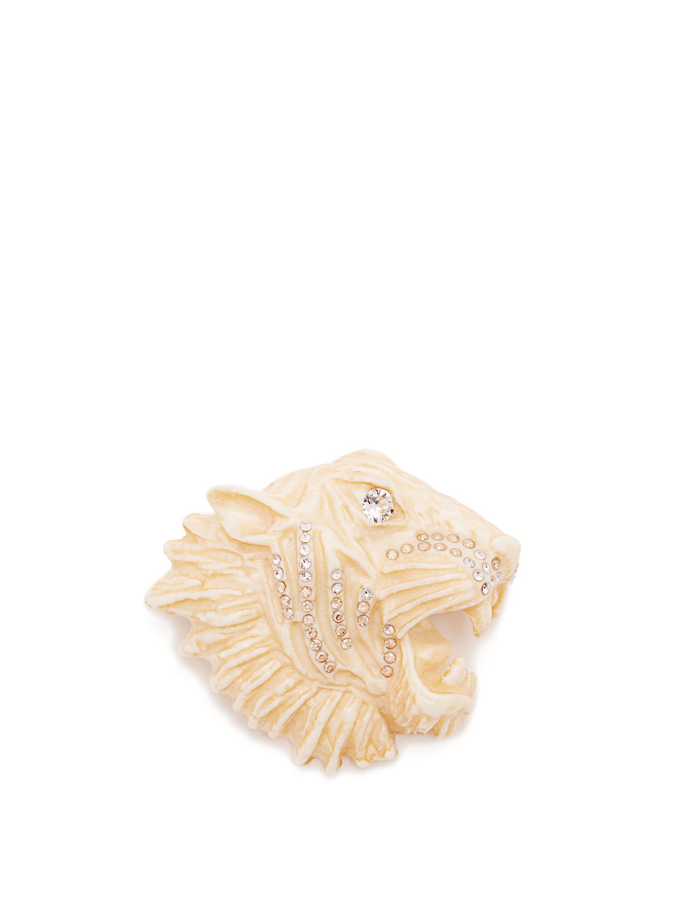 Crystal-embellished tiger brooch 