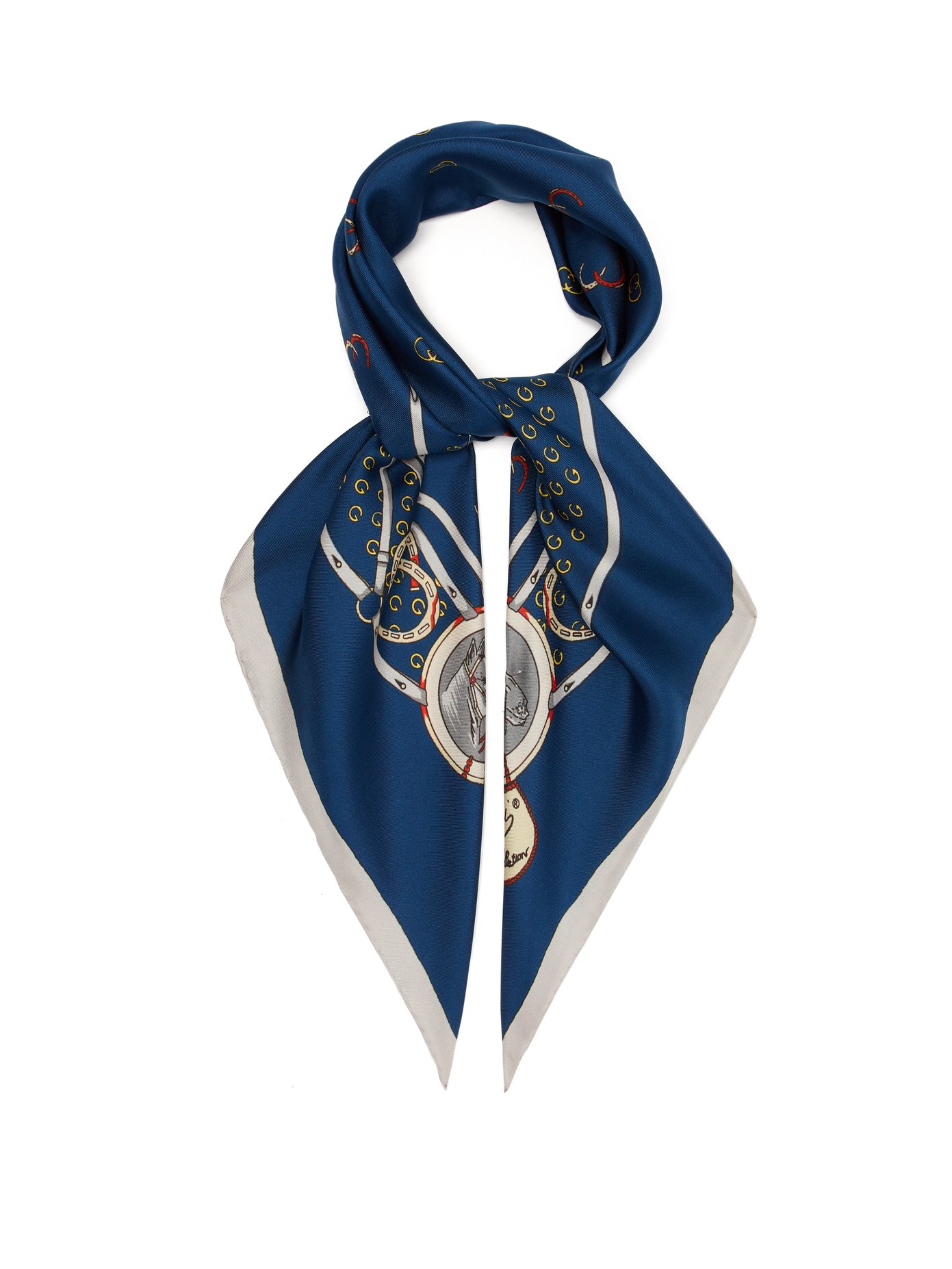 GG horseshoe-print silk scarf | Gucci 
