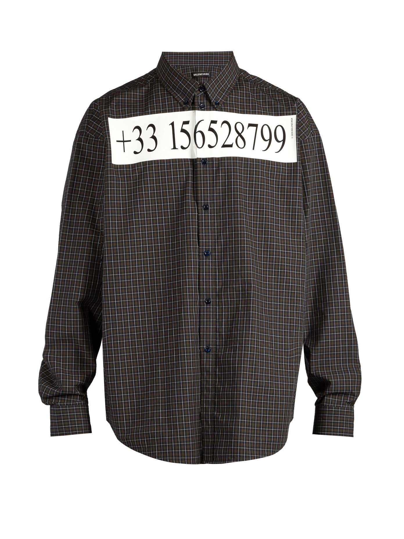 Telephone number-print checked shirt 