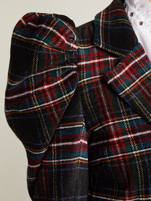 Puff-sleeve tartan wool-chenille blazer展示图