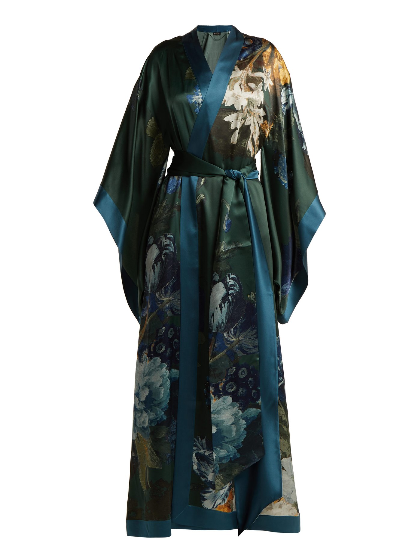 satin floral kimono robe