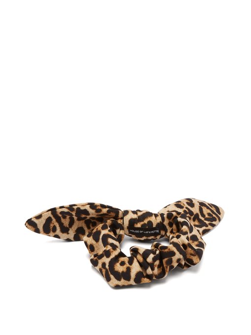 bambou leopard-print bow silk scrunchie in brown