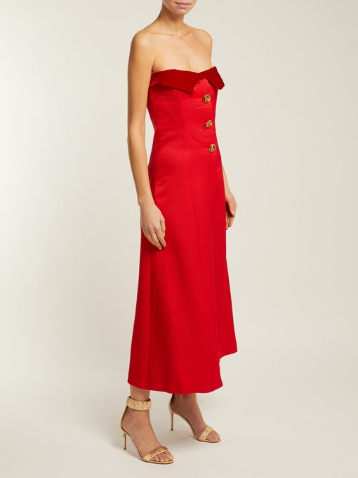 red silk midi dress