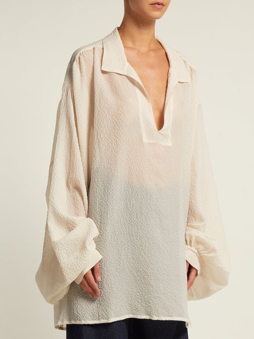 Sheer silk-seersucker smock blouse | Raey | MATCHESFASHION US