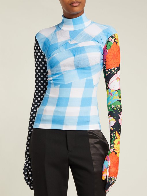 Contrasting-print high-neck top展示图