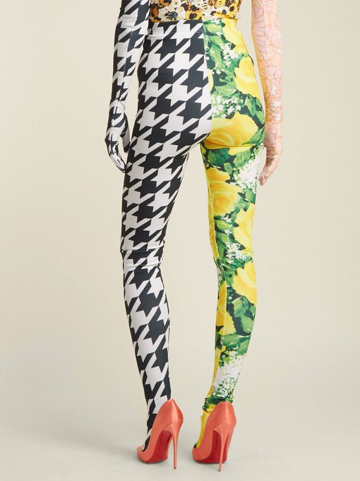 Flora and houndstooth-print high-rise leggings展示图