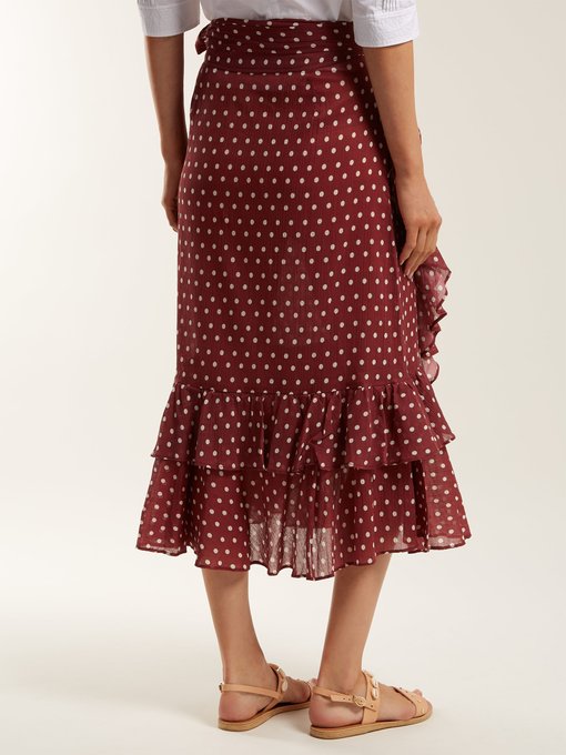 Maisee polka-dot print cotton wrap-skirt展示图