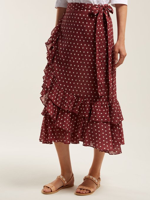 Maisee polka-dot print cotton wrap-skirt展示图