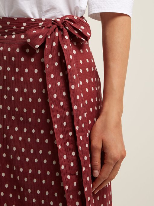 Maisee polka-dot print cotton wrap-skirt展示图