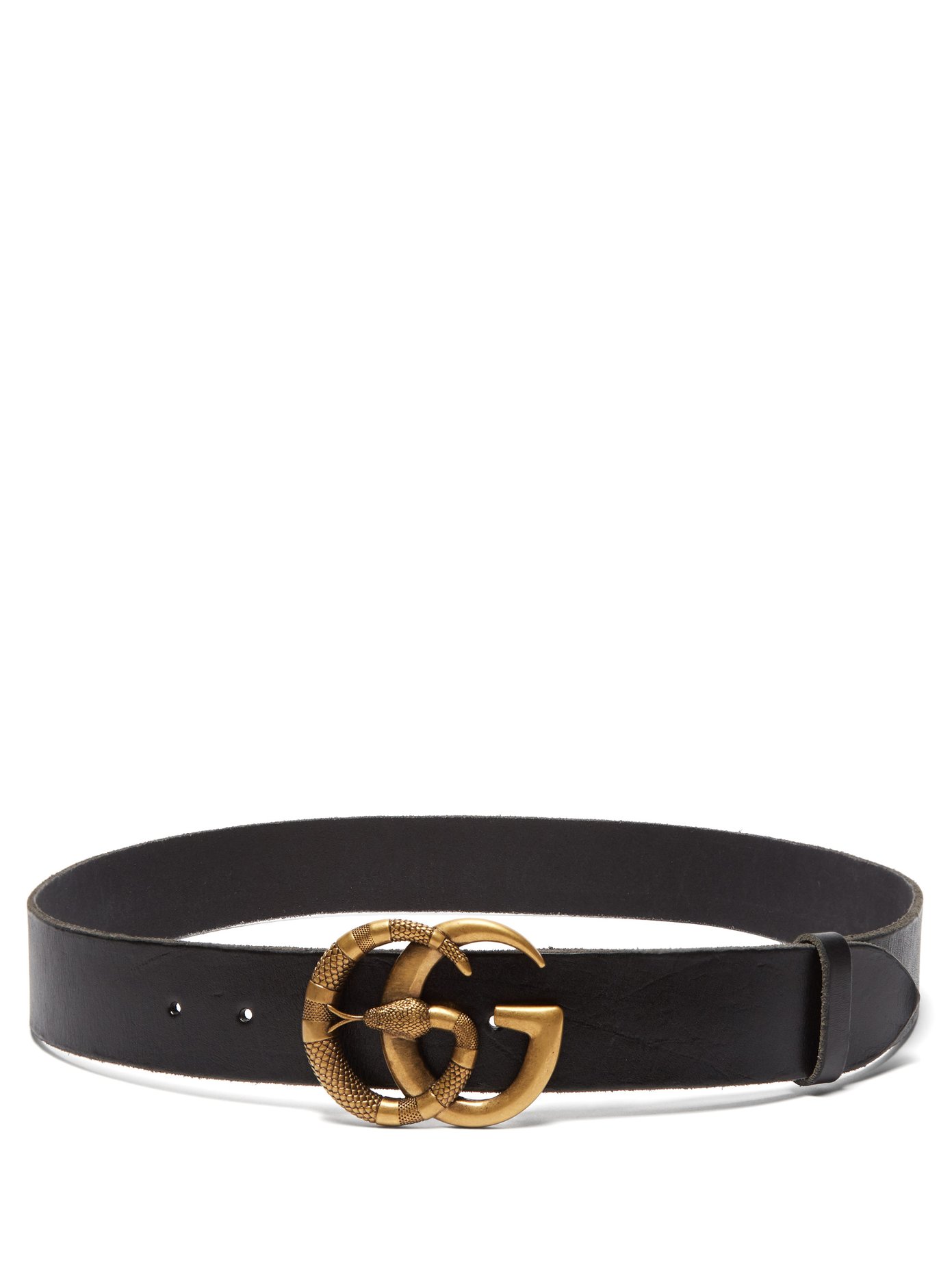 Gucci Leather Belt With Double G Buckle With Snake In Black | ModeSens