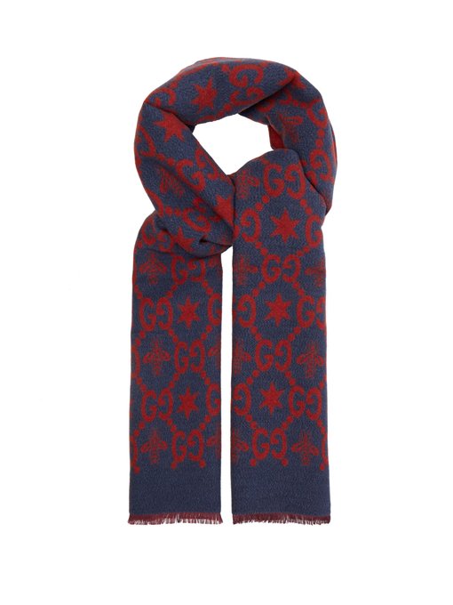 GG logo-intarsia wool-blend scarf 