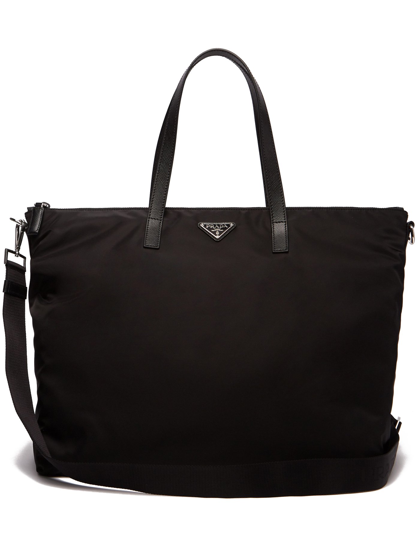 prada fabric handbag with leather trim 