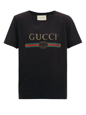 Fake logo-print cotton T-shirt | Gucci 