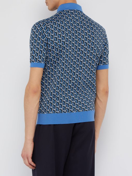 Geometric wool-jacquard polo shirt 